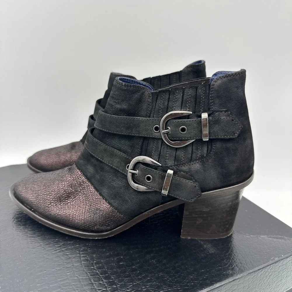 Valentina Rangoni Renato Moka Ankle Booties Textured Maroon Toe & Suede Sz.‎ 8